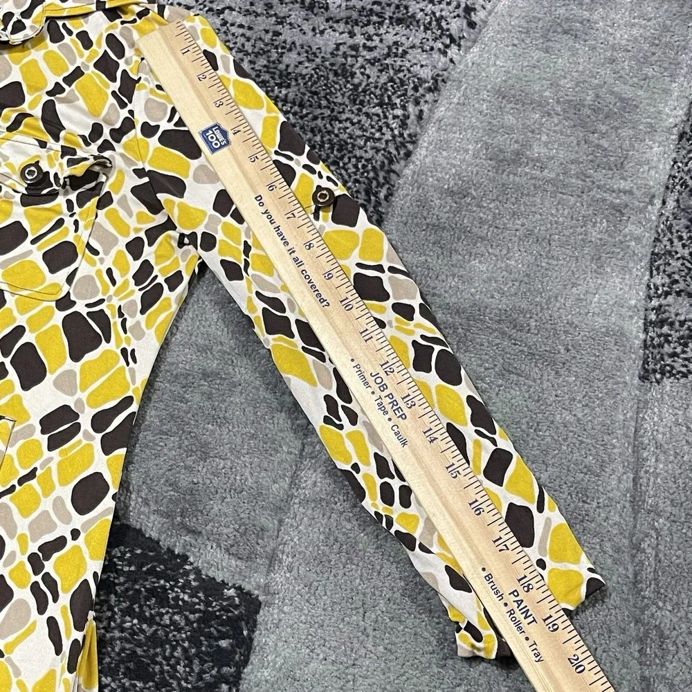 Tory Burch 100% Silk Dress Women Small Yellow‎ Geometric 3/4 Sleeve Button Knee